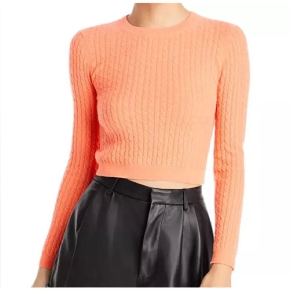 Alice + Olivia Bright Orange Cable Knit Cropped Cashmere Sweater Women’s Size XS